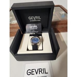 Gevril Automatic Tachymeter Watch with Blue Dial and Black Strap